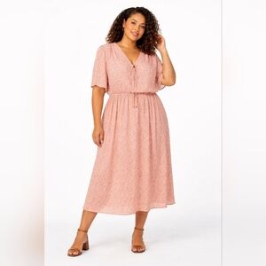 Black Tape Plus Size Boho Midi Dress 1X Flutter Sleeve Tie Front
